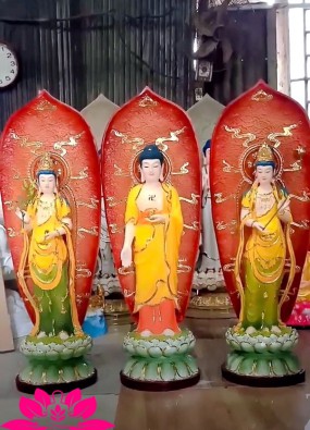 Tôn tượng Tam Thế Phật đứng cao 68cm lên thân quang 80cm HL65
