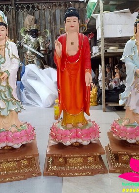 tôn Tượng Tam Thế Phật cao 90cm sen kim cang màu HL103
