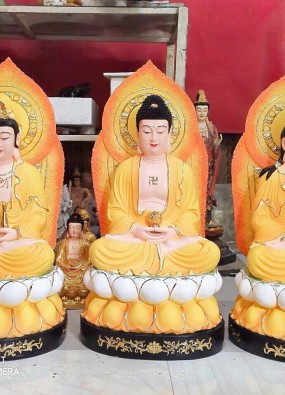 Tôn Tượng Tam Thế Phật ngồi cao 90cm luôn thân quang 1m HL93