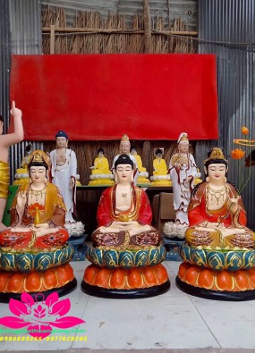 Tôn Tượng Tam Thế Phật ngồi cao 66 cm  màu HL72