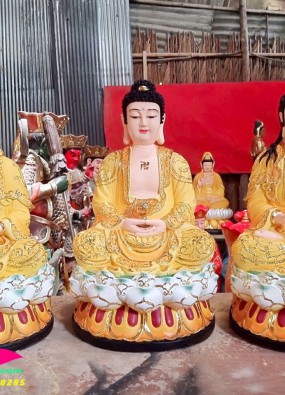 tôn Tượng Tam Thế Phật ngồi cao 46 cm màu HL43