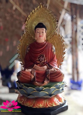 Tôn Tượng Bổn Sư Thích Ca Mâu Ni Phật cao 1,2m luôn thân quang 1.5m màu vẽ gấm HL125