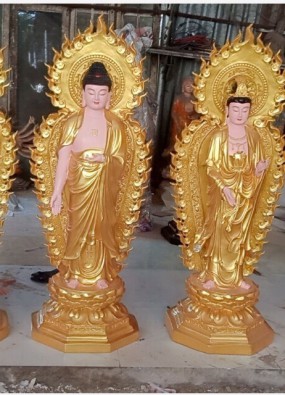 tôn Tượng Tam Thế Phật cao 1,1m  lên thân quang 1.3m màu HL112