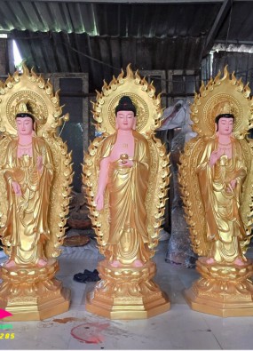 tôn Tượng Tam Thế Phật cao 1,1m  lên thân quang 1.3m màu HL111