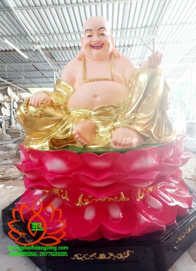Tôn Tượng Phật Di Lặc cao 1,5m dát vàng sen hồng HL152