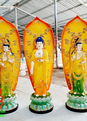Tôn tượng Tam Thế Phật đứng cao 68cm + hào quang 80cm HL63