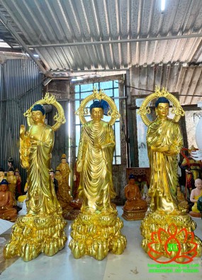 Tôn tượng Tam Tôn Phật đứng cao tổng thể 1.3m HL121