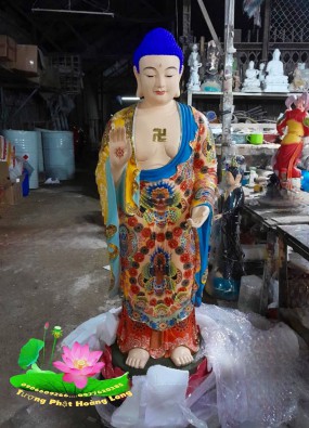 Tôn tượng Phật A Di Đà đứng cao 1.3m gỗ CNC vẽ gấm HL13