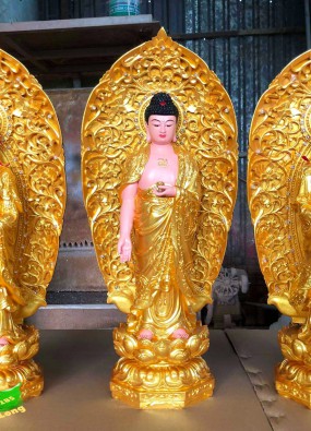 tôn Tượng Tam Thế Phật đứng cao 50cm luôn hào quang 60cm HL54