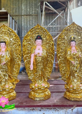 tôn tượng Tam Thế Phật đứng cao 50cm luôn hào quang 60cm HL55