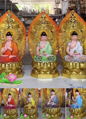 Tôn tượng Thất Phật Dược Sư 7 Thủ Ấn cao 50cm luôn hào quang 60cm HL55
