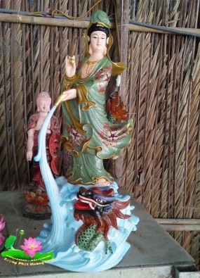 Tôn tượng Quán Âm cưỡi Rồng (Quán Âm Trụ Long quá hải) cao 60cm HL64